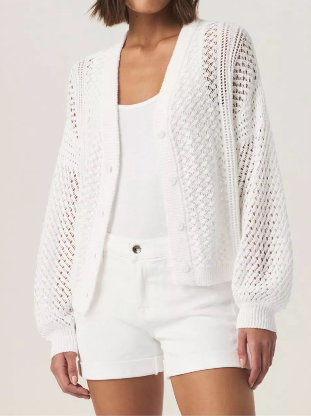 Splendid Brenda Cardigan Cream Open Pointelle Knit Cotton Sweater Size M EUC - Picture 3 of 9